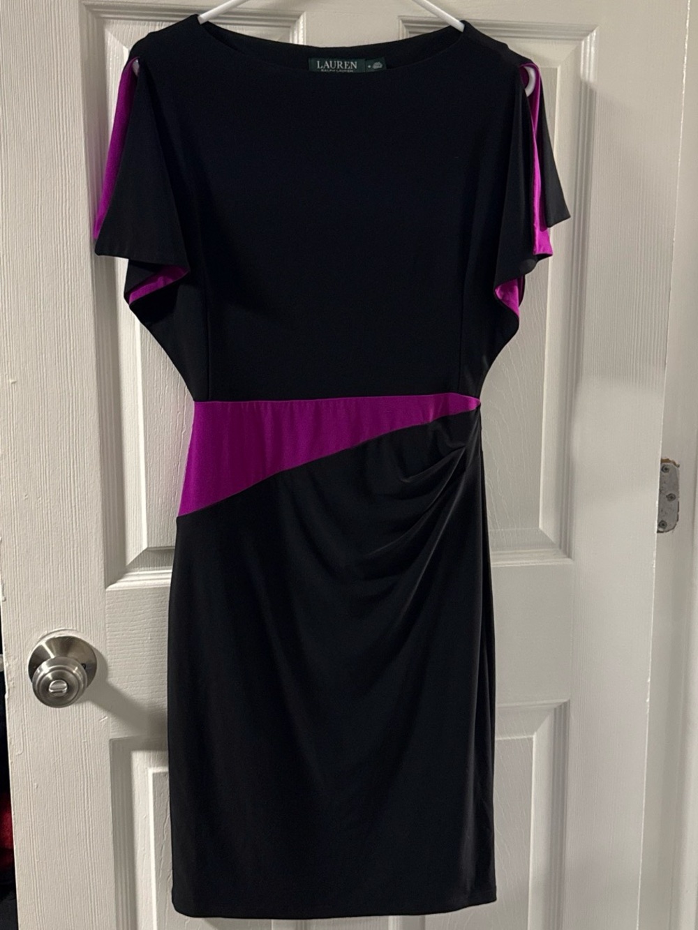 Lauren Ralph Lauren Black and Magenta Panel Midi Dress